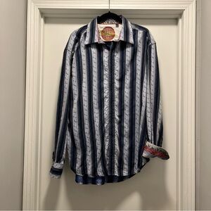 Robert Graham Men's Size 2XL Cotton Blue Striped L/S Button Down Shirt